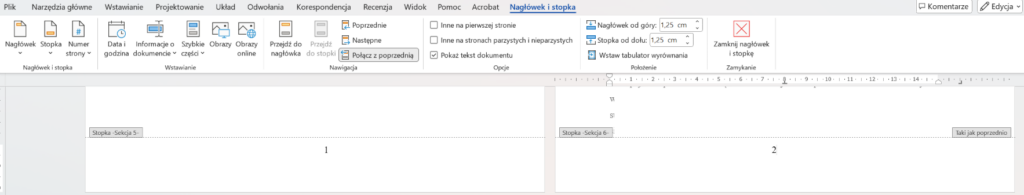 Jak połączyć sekcje w WORD?