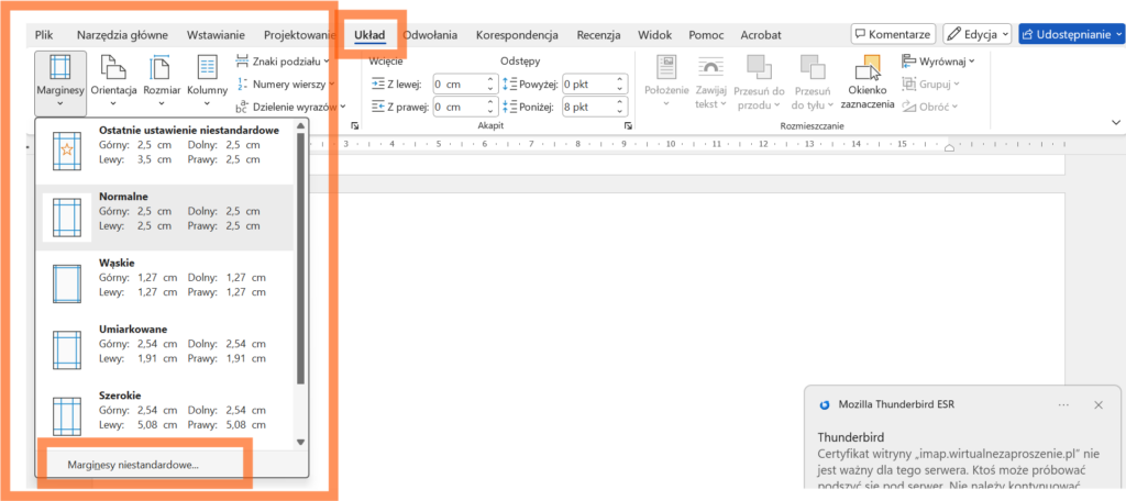 jak ustawić marginesy w MS WORD, pomoc w pisaniu pracy